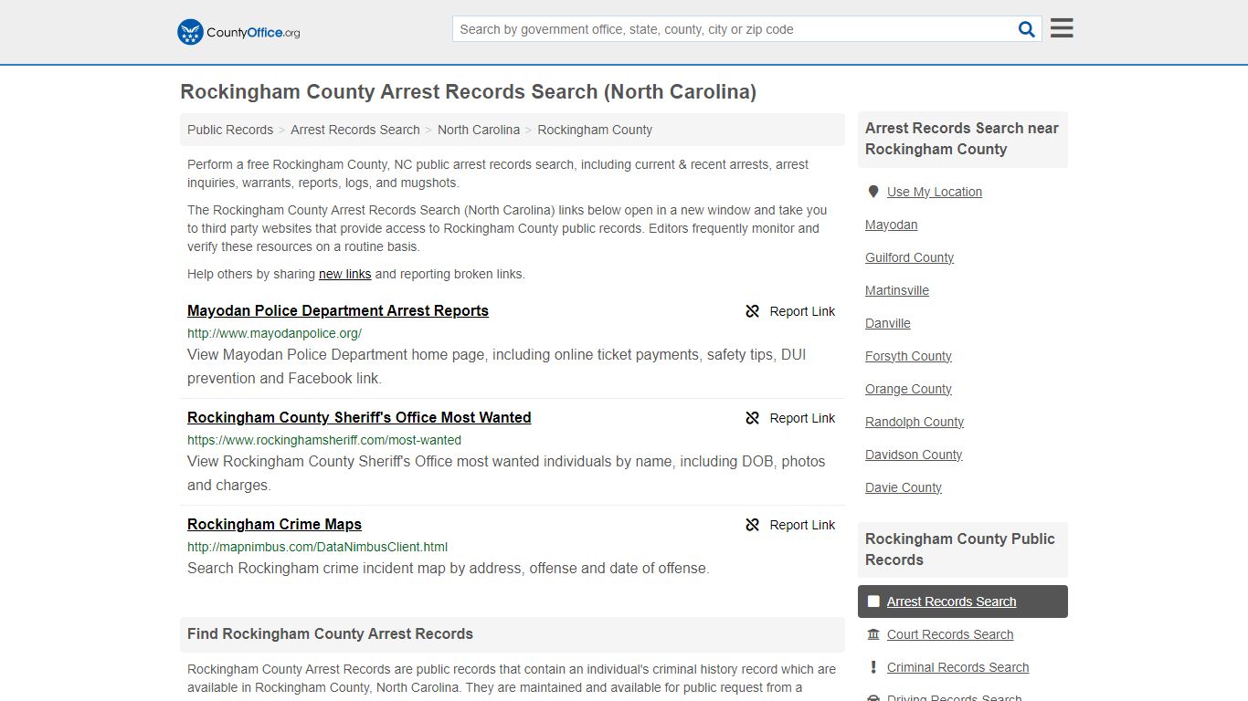 Rockingham County Arrest Records Search (North Carolina) - County Office